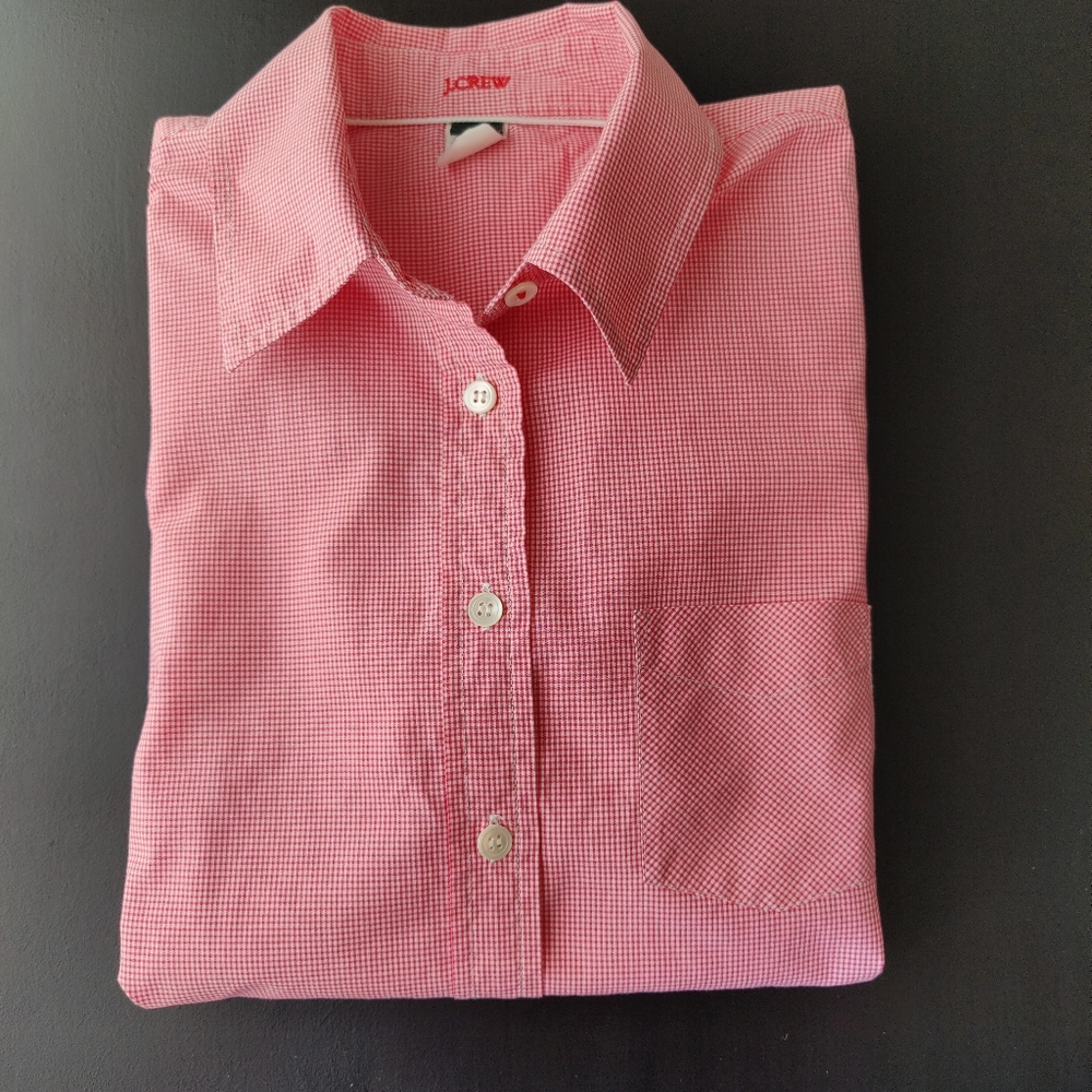 J Crew | red / pink gingham | small - slim fit | long sleeve button down shirt